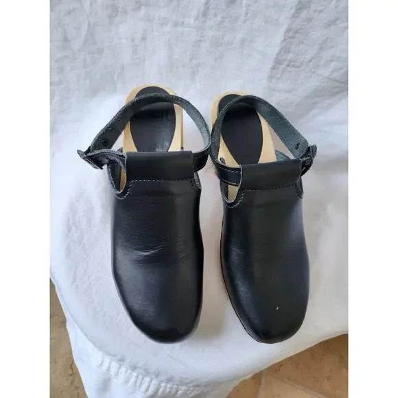 Sven Black Leather Wooden Heel Clogs US 9.5 - Custom Made - Picture 4 of 13